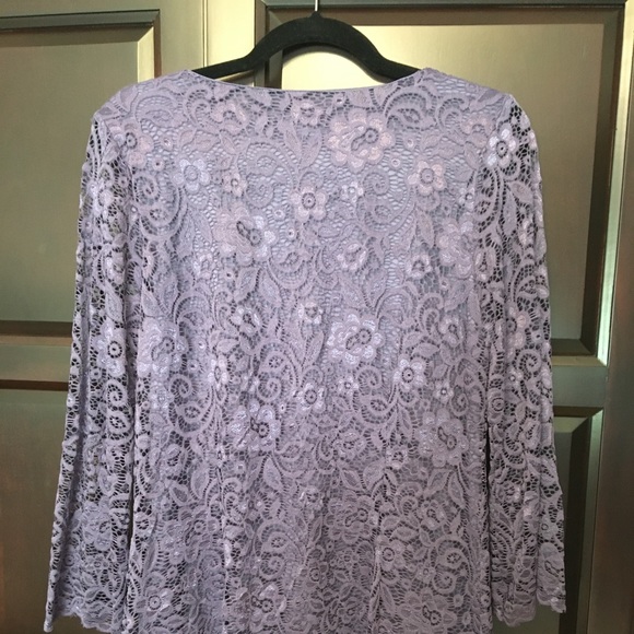 Nina Leonard Lace Peplum Tunic - Purple, L - Picture 3 of 5